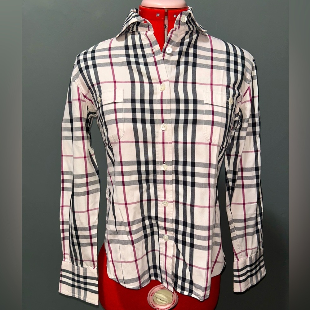 Burberry London Dusty Pink Nova Check Button Down Blouse sz XS